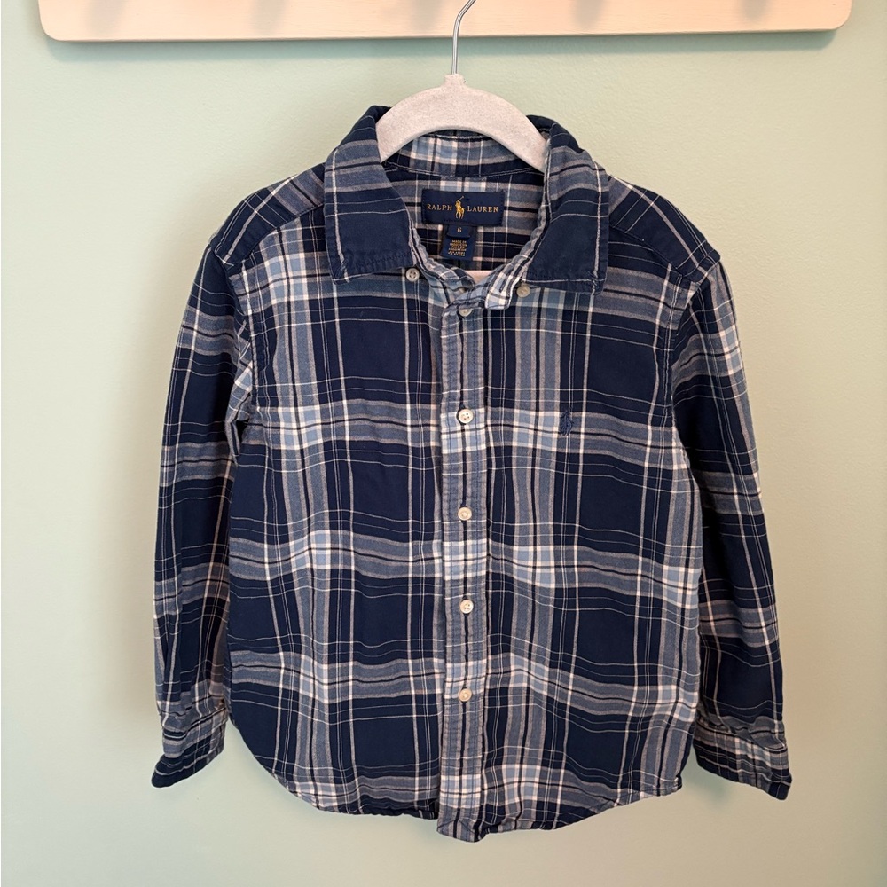 Ralph Lauren Kids Navy and White Plaid Shirt